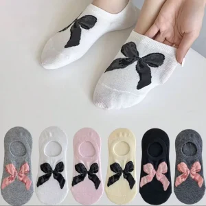 Women’s Four Seasons JK Ankle Socks Cute Bow Pattern Crew Length with Custom Logo Knitted Everyday School Socks
