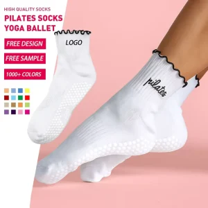 Women’s Frill Custom Logo Embroidered Yoga Socks Breathable Non Slip Personalised Grip Ruffle Pilates Socks