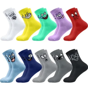 Women’s Funny Candy Color Spring Autumn Summer Cartoon Breathable Anti Bacterial Crew Socks Cotton Blend