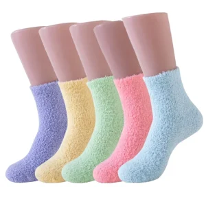 Women’s Fuzzy Socks Cozy Slipper Socks Sleep Socks Candy Colors Coral Fleece Crew for Winter