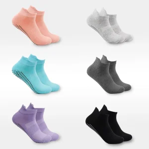 Women’s Glued Solid Color Short Socks with Anti Slip Breathable Sports Elastic Mesh Floor Socks