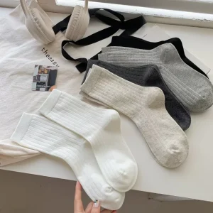 Women’s Gray Mid-Calf Slouch Socks Versatile Ribbed Basic Crew Style Socks for Spring Autumn Light Weight One Size Fits All