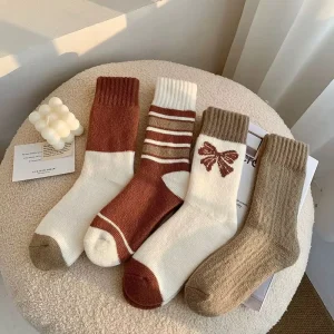 Women’s High Quality Cotton Crew Socks Winter Warm Thick Sweet Design One Size for Daily Usage Soft and Comfortable