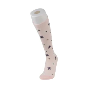 Women’s High Stretch Nylon Floral Pattern Compression Socks Knee-High Dress Socks with Body and Cuff Logos for Daily Use