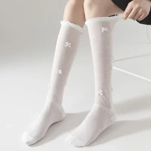 Women’s High-tube Knee High Socks Summer Thin Mesh Bow Polka Dot Socks