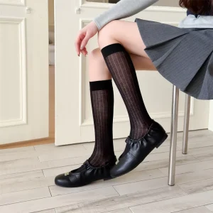 Women’s Hollow out Calf Socks Mesh Breathable Thin Casual Knitted High Socks Solid Color Knee high Slouch Socks