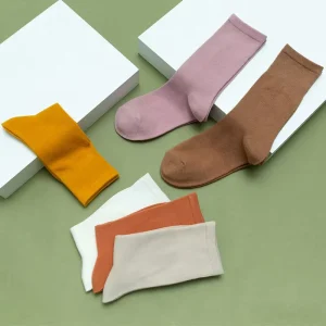 Women’s Ins Funny Pure Color Black White Morandi Crew Socks Breathable Cotton Daily Use Compression Sports Korean Body Cuff