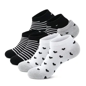Women’s Invisible Cotton No Show Socks Breathable Knitted Low Cut Sports Socks Cute Heart Striped Pattern Soft Short Socks