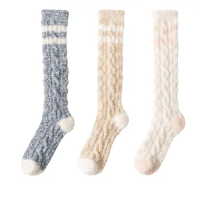 Womens Knee High Fuzzy Stockings Warm Fluffy Thigh High Socks Cozy Coral Fleece Sock Winter Christmas Gift Soft Leg Warmer