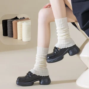 Women’s Knitted Thermal Leg Warmers Solid Color Vertical Striped Medium Thickness Breathable Sweat Absorbent Slouchy Style