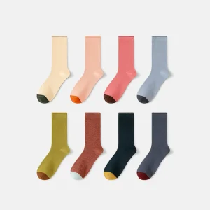 Women’s Mid-Calf Casual Socks Solid Color Breathable and Comfortable Knitted Crew Body Logo