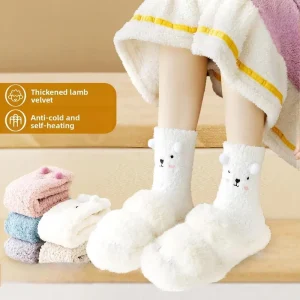 Women’s Mid Calf Coral Fleece Cashmere Socks Winter Warm Breathable Mid Calf Socks Versatile Home Maternity Socks Cartoon