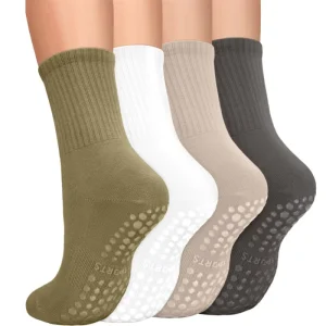 Women’s Mid-Calf Cotton Sports Socks Non-Slip Silicone Knitted Technique for Pilates Yoga Crew Body Logo for Spring Fitness
