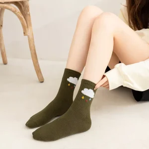 Women’s Mid-Calf Socks Autumn Winter Style Solid Color Unique Design Adult Socks