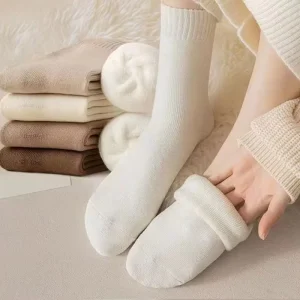 Women’s Mid Calf Thickened Terry Crew Socks Winter Warm Casual Cotton with Interior Loop Cushioning and Cuff Detail