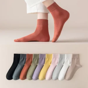 Women’s Mid Length Casual Sports Socks Spring Summer Solid Color Boneless Stitch Japanese Xinjiang Long Staple Cotton