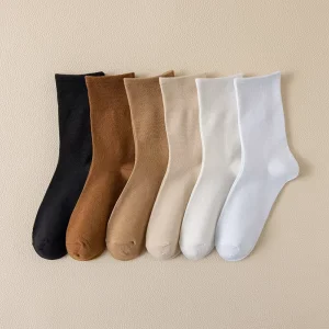 Women’s Mid Length Crew Cotton Socks for Spring and Summer Japanese Striped Design with Transparent Feature Body and Cuff Logo