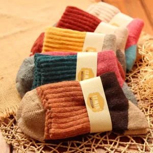 Women’s Mid Tube Socks For Autumn Winter Thick Rabbit Wool Breathable Soft Ethnic Style With Versatile Looped Cuffs