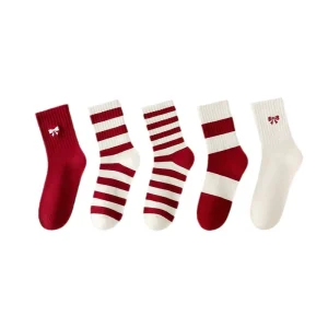 Women’s Mid-calf Socks Autumn Winter Striped Slouch Socks Cotton Bows Socks