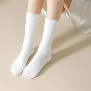 Women’s Mid-calf Socks Casual Solid Color Socks Breathable and Stylish Knitted Socks Black and White Socks for Women