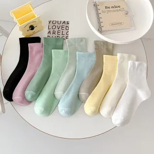 Women’s Mid-calf Socks Solid Color Anti-odor and Sweat-absorbing I Socks White Summer Breathable and Loose-fitting Long Socks