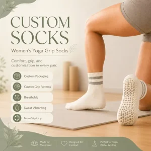 Women’s Mid calf Yoga Socks Professional Anti slip Pilates Women’s Grip Socks Custom Knit Jacquard Logo Pilates Sock