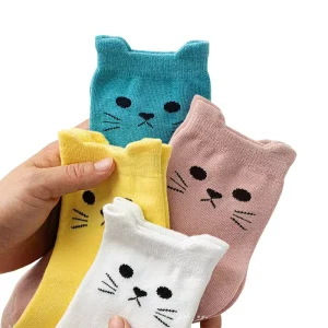 Women’s Non-Slip Socks Crew Cotton Cute Cat Pattern Running Grip Pilates Yoga Socks