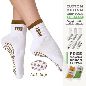 Women’s Non Slip Yoga Socks Customized Mid Calf Non Slip Pilates Sock Design Embroidery Logo Grip Socks for Fitness Yoga Gym