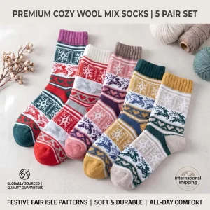 Women’s Nordic Christmas Crew Socks Winter Thick Warm Rabbit Fur Knitted Thermal Anti Bacterial Breathable for Daily Use
