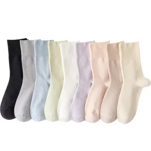 Women’s One-Size White Cotton Winter Casual Anti-Bacterial Crew Length Socks with Logo on Cuff