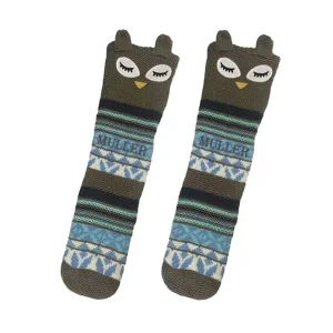 Women’s Owl Print Slipper Socks Thick Thermal Non-Slip Indoor Socks with Fleece Lining OEM ODM Plush Winter Socks