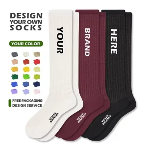 Women’s Pointelle Knee High Sock High Elastic Cuff Casual Compression Socks Solid Color Knitted Dress Sock Custom Logo