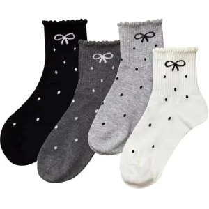 Women’s Polka Dot Lace Bow Cotton Crew Socks Custom Cotton Socks