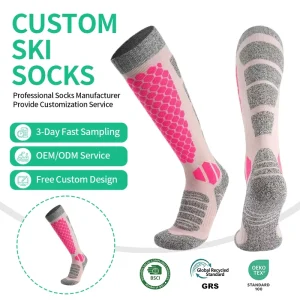 Women’s Quick Dry Nylon Cotton Anti Bacterial Crew Terry Ski Socks for Winter Snow Hiking Logo Body Cross Border