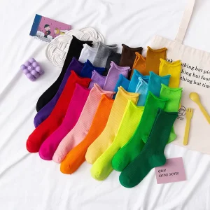Women’s Rainbow Colorful Crew Socks Warm Comfortable Knitted with Custom Logo Anti-Bacterial Breathable for Autumn Season