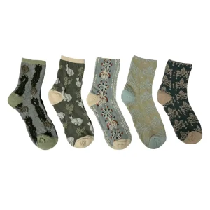Women’s Retro Style Floral Spring Crew Socks
