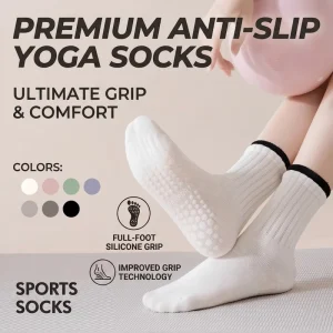 Women’s Round Neck Yoga Socks Antibacterial Breathable Non-Slip Shock Absorption Full Palm Double Ring Design Seamless Pilates