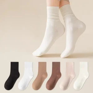 Women’s Seamless Mid Calf Socks Thin Summer Cotton Socks Solid Colors Hand Stitched Toe Soft Slouch Socks for Fall & Maternity