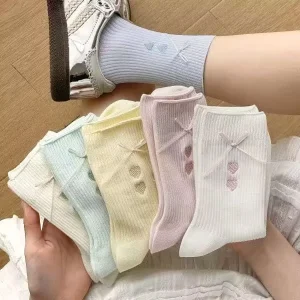 Women’s Socks Bow love Embroidered Cotton Socks Spring Summer Ballet Style Sweet