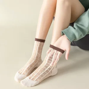 Women’s Socks Lightweight Sheer Striped Crew Trendy Influencer Socks