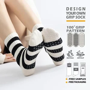 Women’s Soft Non Slip Yoga Socks with Grips Anti Skid Bottom Yoga Pilates Sock Custom Mid-Calf Yoga Grip Socks