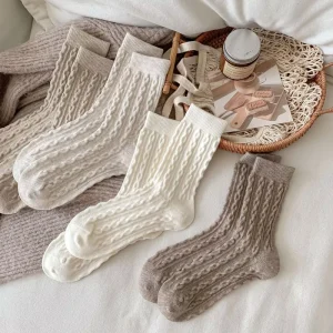Women’s Solid Color Mid-tube Socks Autumn and Winter Thick Warm Stockings
