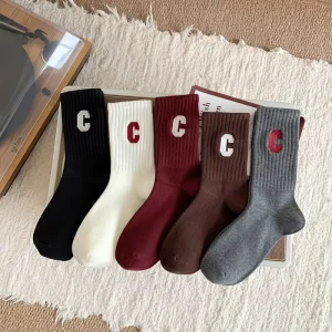 Women’s Solid Color Socks Fashionable Daily Knitted Soft Casual Crew Sock