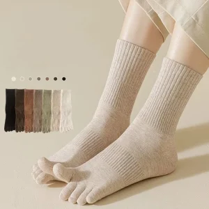 Women’s Sports Socks Comfy Cotton Five Finger Socks Spring Autumn High Elastic Boneless Toe Socks