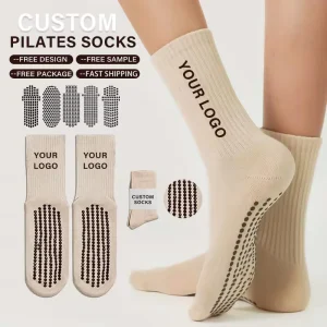Women’s Sports Yoga Socks Knitted Cotton Non-Slip Silicone Indoor Fitness Towel Mid-Tube Pilates Bottom Socks for Winter