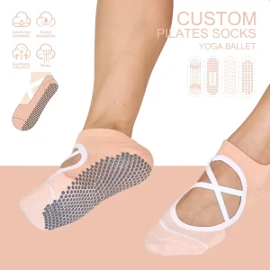 Women’s Sporty Cotton Anti-Slip Terry Cross Strap Yoga Socks Custom Logo Non-slip Pilates Grippers Ballet Sports Fitness