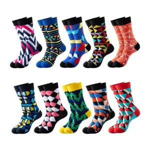 Women’s Spring Summer Breathable Crew Socks Anti-Bacterial Geometric Pattern Trend Street Sports Cotton Socks