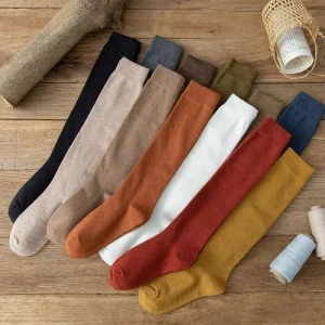 Women’s Stockings Spring Autumn Plain Solid Color Crew Socks Pressure Slimming Sock Cotton School Length Tube Socks