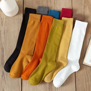 Women’s Stockings Spring Autumn Pure Cotton Pressure Slimming Socks Solid Color Long Tube Stockings Socks