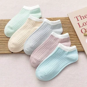Women’s Summer Ankle-Length Casual Socks Spandex Cotton Breathable Quick Dry Letter Pattern with Knitted Technics Logo on Cuff